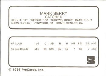 1986 ProCards Tampa Tarpons #NNO Mark Berry Back
