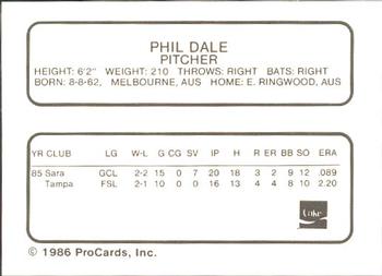 1986 ProCards Tampa Tarpons #NNO Phil Dale Back