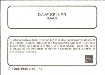 1986 ProCards Tampa Tarpons #NNO Dave Keller Back