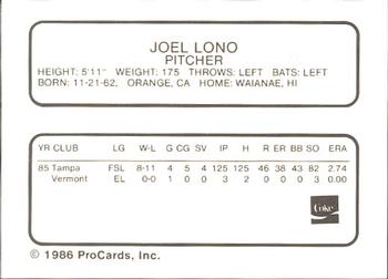 1986 ProCards Tampa Tarpons #NNO Joel Lono Back