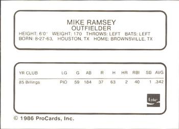 1986 ProCards Tampa Tarpons #NNO Mike Ramsey Back