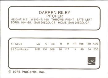 1986 ProCards Tampa Tarpons #NNO Darren Riley Back