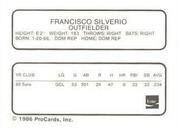 1986 ProCards Tampa Tarpons #NNO Francisco Silverio Back