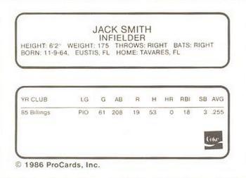1986 ProCards Tampa Tarpons #NNO Jack Smith Back