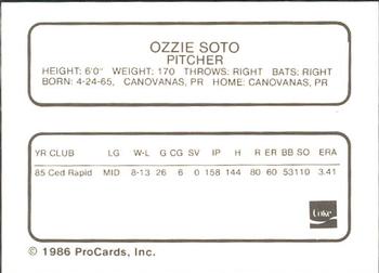 1986 ProCards Tampa Tarpons #NNO Ozzie Soto Back