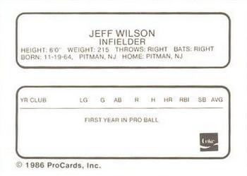 1986 ProCards Tampa Tarpons #NNO Jeff Wilson Back