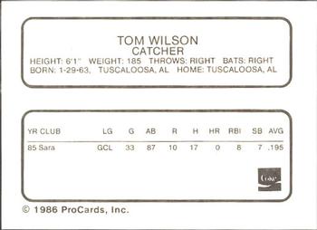 1986 ProCards Tampa Tarpons #NNO Tom Wilson Back