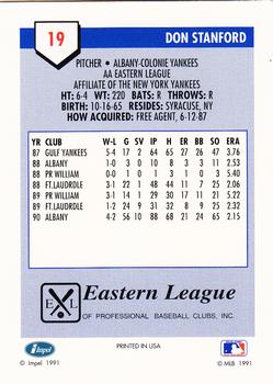 1991 Line Drive AA #19 Don Stanford Back