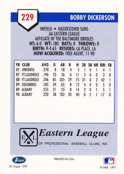 1991 Line Drive AA #229 Bobby Dickerson Back