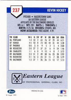 1991 Line Drive AA #237 Kevin Hickey Back
