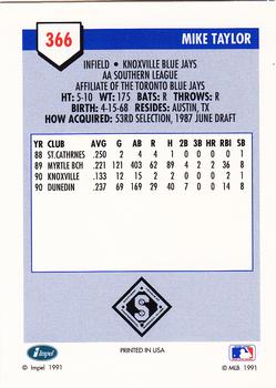 1991 Line Drive AA #366 Mike Taylor Back