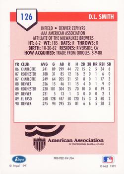 1991 Line Drive AAA #126 D.L. Smith Back
