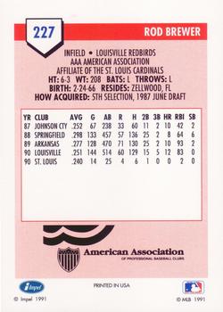 1991 Line Drive AAA #227 Rod Brewer Back