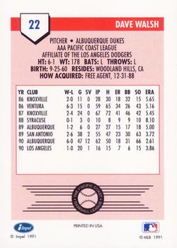 1991 Line Drive AAA #22 Dave Walsh Back