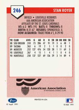 1991 Line Drive AAA #246 Stan Royer Back