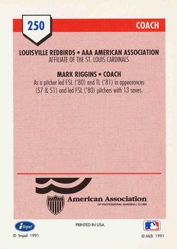 1991 Line Drive AAA #250 Mark Riggins Back