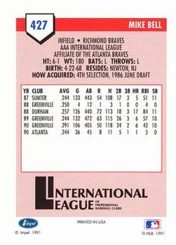 1991 Line Drive AAA #427 Mike Bell Back
