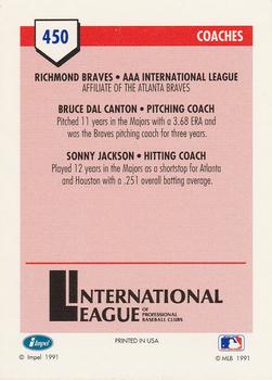 1991 Line Drive AAA #450 Bruce Dal Canton / Sonny Jackson Back