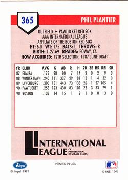 1991 Line Drive AAA #365 Phil Plantier Back