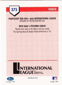 1991 Line Drive AAA #375 Rich Gale Back