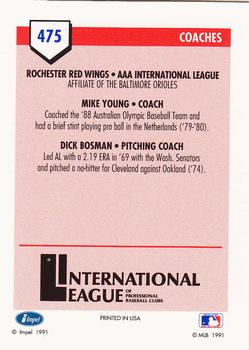 1991 Line Drive AAA #475 Mike Young / Dick Bosman Back