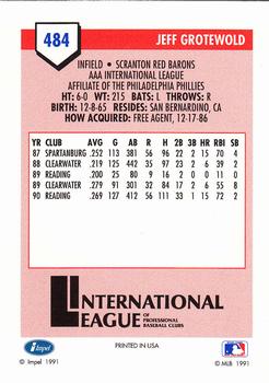 1991 Line Drive AAA #484 Jeff Grotewold Back