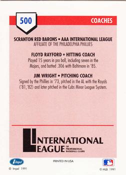 1991 Line Drive AAA #500 Floyd Rayford / Jim Wright Back