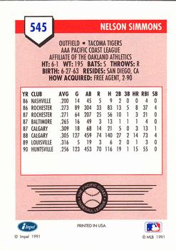 1991 Line Drive AAA #545 Nelson Simmons Back