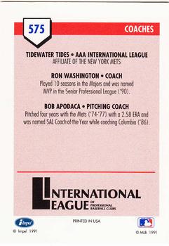 1991 Line Drive AAA #575 Ron Washington / Bob Apodaca Back