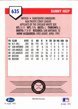 1991 Line Drive AAA #635 Danny Heep Back