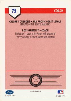 1991 Line Drive AAA #75 Ross Grimsley Back