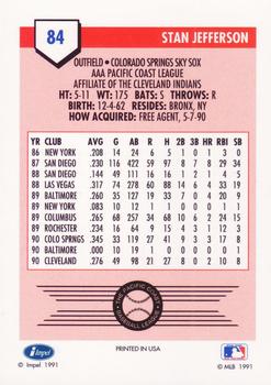 1991 Line Drive AAA #84 Stan Jefferson Back