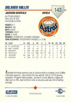 1992 SkyBox AA #143 Orlando Miller Back