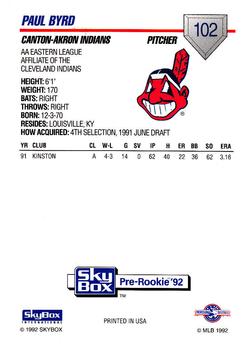 1992 SkyBox Team Sets AA #102 Paul Byrd Back