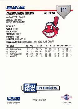 1992 SkyBox Team Sets AA #111 Nolan Lane Back