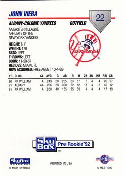 1992 SkyBox Team Sets AA #22 John Viera Back