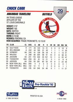 1992 SkyBox Team Sets AA #29 Chuck Carr Back