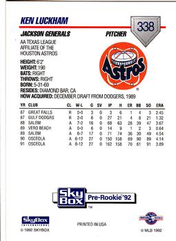 1992 SkyBox Team Sets AA #338 Ken Luckham Back