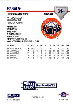 1992 SkyBox Team Sets AA #344 Ed Ponte Back