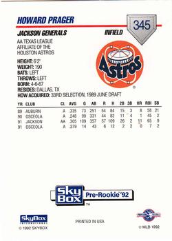 1992 SkyBox Team Sets AA #345 Howard Prager Back
