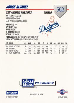 1992 SkyBox Team Sets AA #552 Jorge Alvarez Back