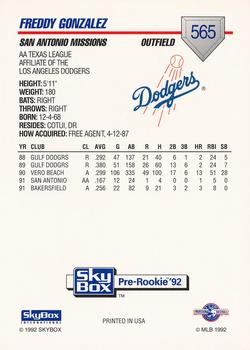 1992 SkyBox Team Sets AA #565 Freddy Gonzalez Back