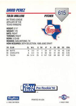 1992 SkyBox Team Sets AA #615 David Perez Back
