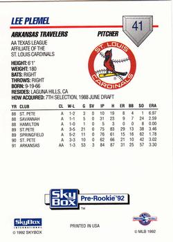 1992 SkyBox Team Sets AA #41 Lee Plemel Back