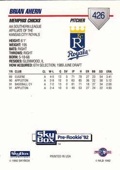 1992 SkyBox Team Sets AA #426 Brian Ahern Back
