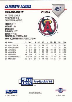 1992 SkyBox Team Sets AA #451 Clemente Acosta Back