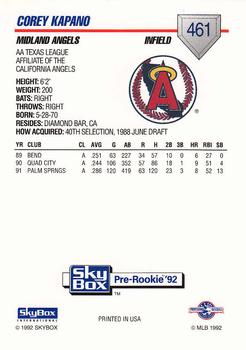 1992 SkyBox Team Sets AA #461 Corey Kapano Back