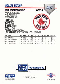 1992 SkyBox Team Sets AA #497 Willie Tatum Back