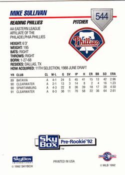 1992 SkyBox Team Sets AA #544 Mike Sullivan Back