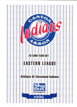 1992 SkyBox Team Sets AA #NNO Canton-Akron Indians Checklist Front